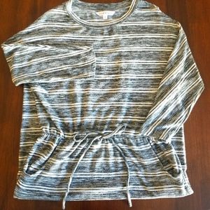 Heathered Black & White Striped Midi Dress S